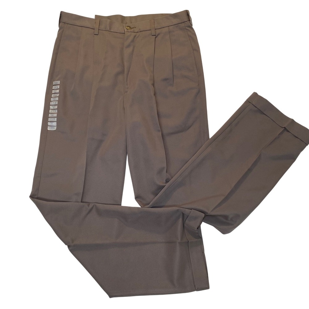 NWT‎ Haggar Cool 18 Dress Pants Brown Pleated Relaxed Fit 32x32